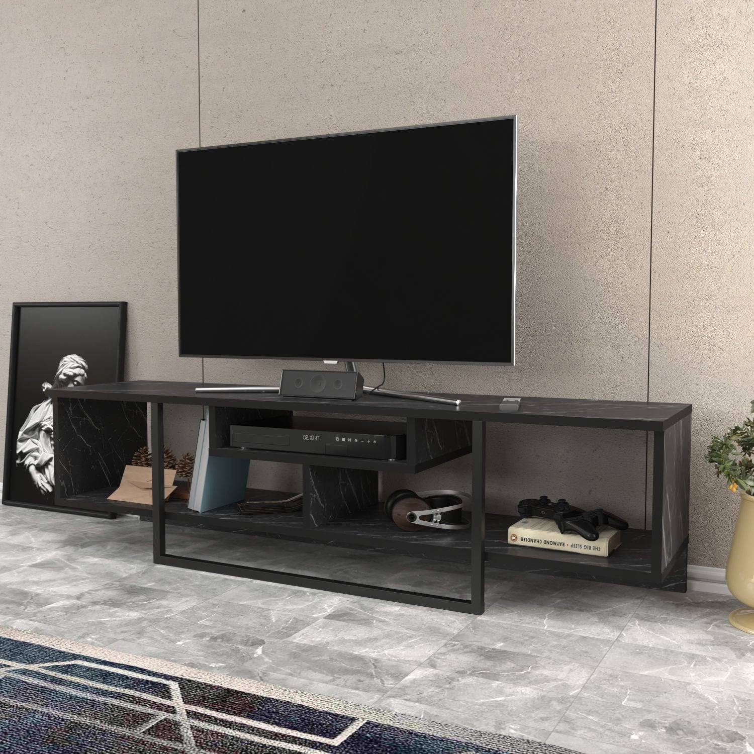 Comoda TV Asal 150, negru, PAL, 150x35x40 cm