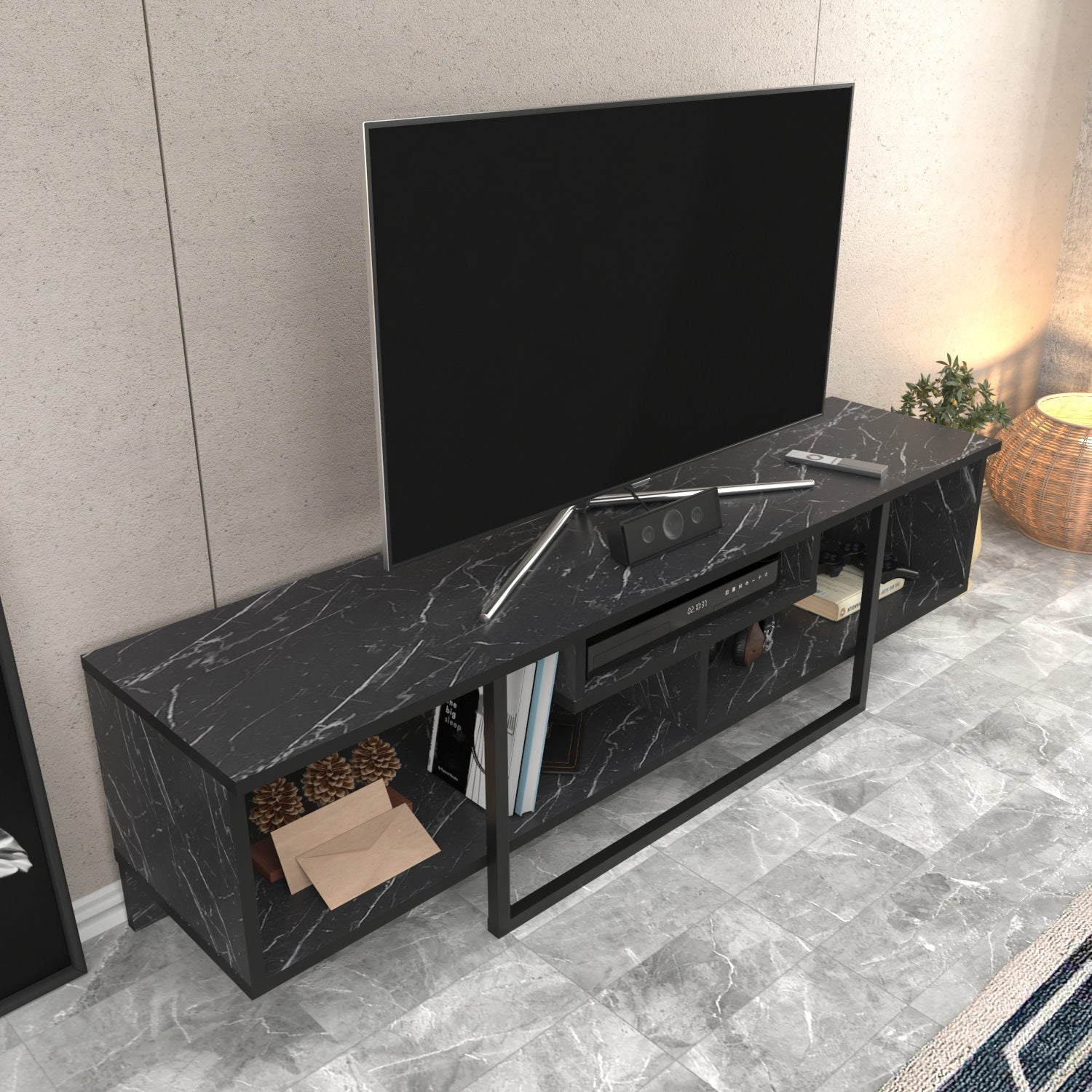 Comoda TV Asal 150, negru, PAL, 150x35x40 cm