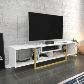 Comoda TV Asal 150, alb/auriu, PAL, 150x35x40 cm