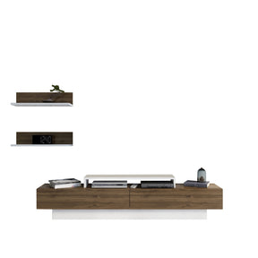 Set comoda TV si 2 rafturi Lusi, nuc/alb, PAL