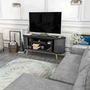 Comoda TV Stor, gri/negru, PAL melaminat, 140x43x64 cm