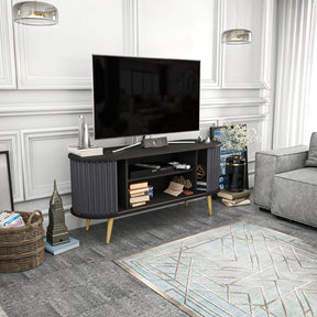 Comoda TV Stor, gri/negru, PAL melaminat, 140x43x64 cm