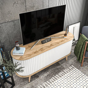 Comoda TV Stor, alb/stejar, PAL melaminat, 140x43x64 cm