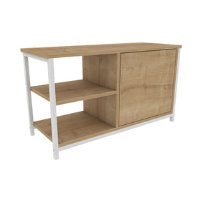 Comoda TV Muskegon, stejar/alb, PAL/metal, 90x35x51 cm