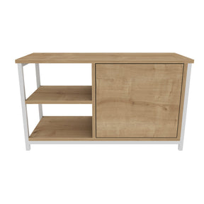 Comoda TV Muskegon, stejar/alb, PAL/metal, 90x35x51 cm