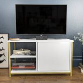 Comoda TV Muskegon, alb/auriu, PAL/metal, 90x35x51  cm