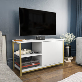Comoda TV Muskegon, alb/auriu, PAL/metal, 90x35x51  cm