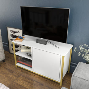 Comoda TV Muskegon, alb/auriu, PAL/metal, 90x35x51  cm