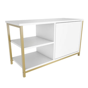 Comoda TV Muskegon, alb/auriu, PAL/metal, 90x35x51  cm