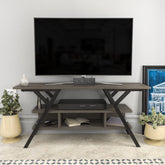 Comoda TV Minerva, negru/gri, PAL/metal, 120x35x55 cm