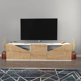 Comoda TV Carson, alb/stejar, PAL, 160x35x40 cm
