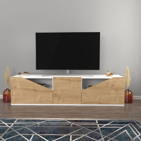 Comoda TV Carson, alb/stejar, PAL, 160x35x40 cm
