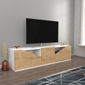 Comoda TV Carson, alb/stejar, PAL, 160x35x40 cm