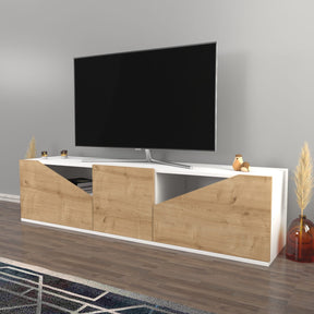 Comoda TV Carson, alb/stejar, PAL, 160x35x40 cm