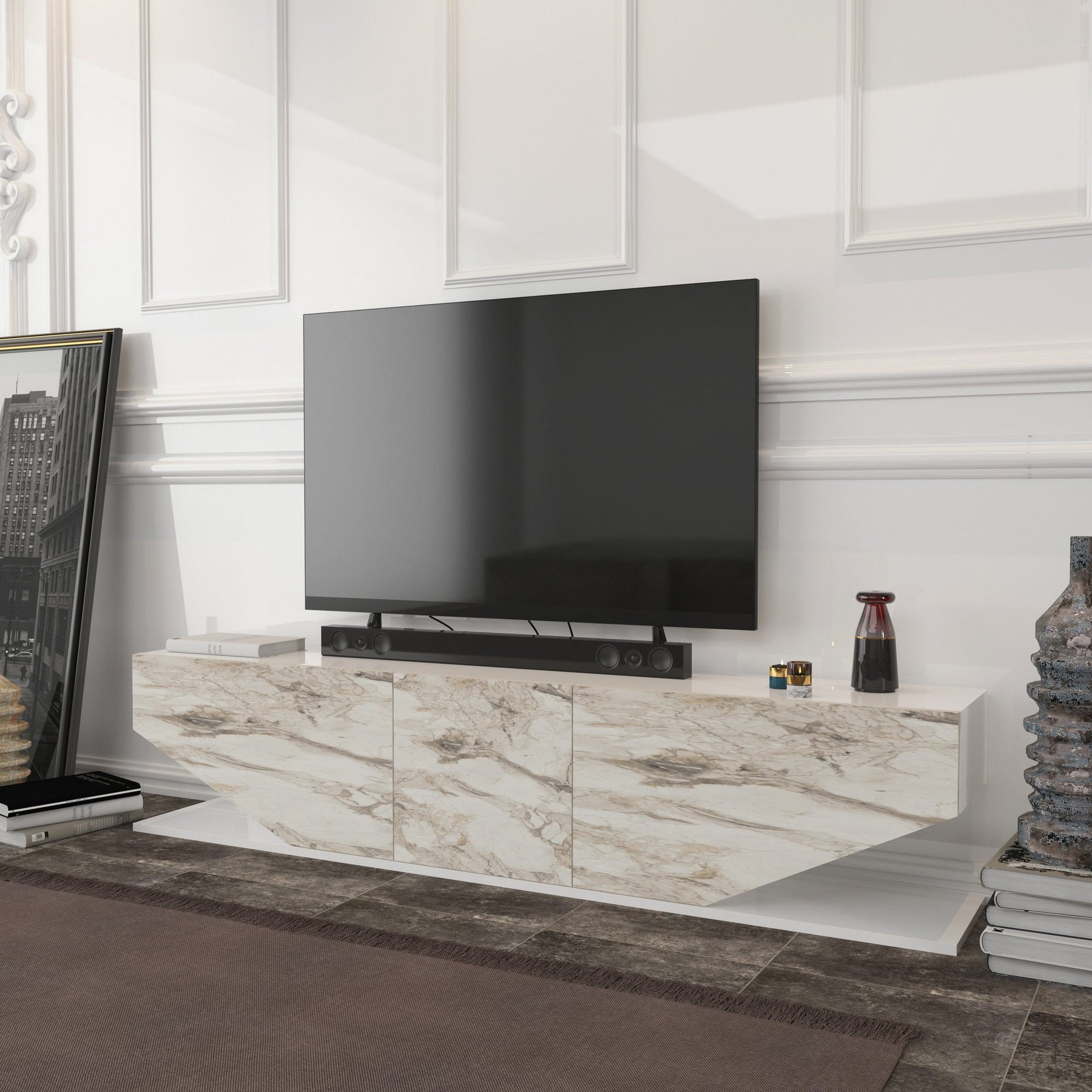 Comoda TV Inci, alb, PAL, 180x30x45 cm