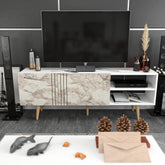 Comoda TV Ronas, alb cu imprimeu marmura, PAL melaminat, 160x35x39 cm