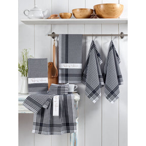Set 10 prosoape de bucatarie Potikareli, 45x65 cm, material bumbac, alb/negru