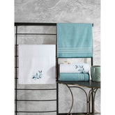 Set 4 prosoape baie HAMAM SETI COLORFUL, 90x150/50x90 cm, material bumbac, alb/verde menta