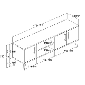 Comoda TV Exxen-1584, stejar/alb, PAL melaminat, 150x52x34 cm