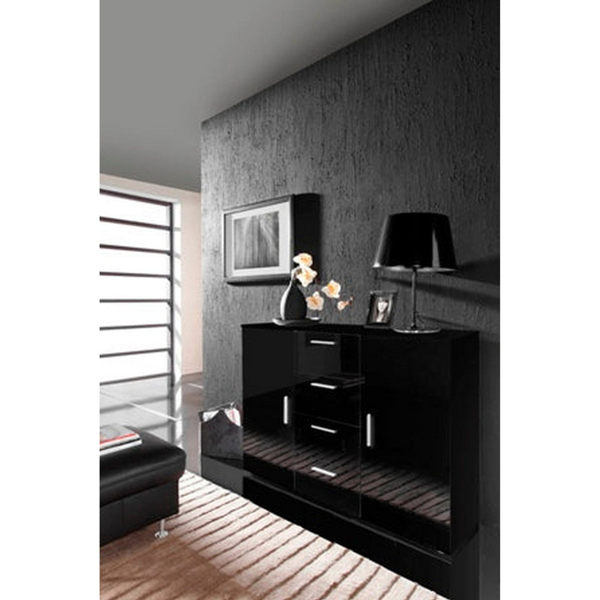Comoda UNI, negru, 132x38x92 cm