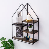Raft Lilium, negru/nuc, lemn/metal, 60x15x40 cm
