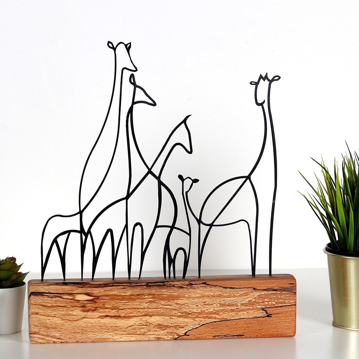 Accesoriu decorativ Giraffe 3, negru, metal/lemn, 30x4x35