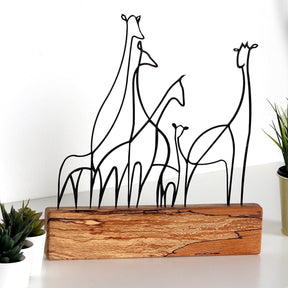 Accesoriu decorativ Giraffe 3, negru, metal/lemn, 30x4x35