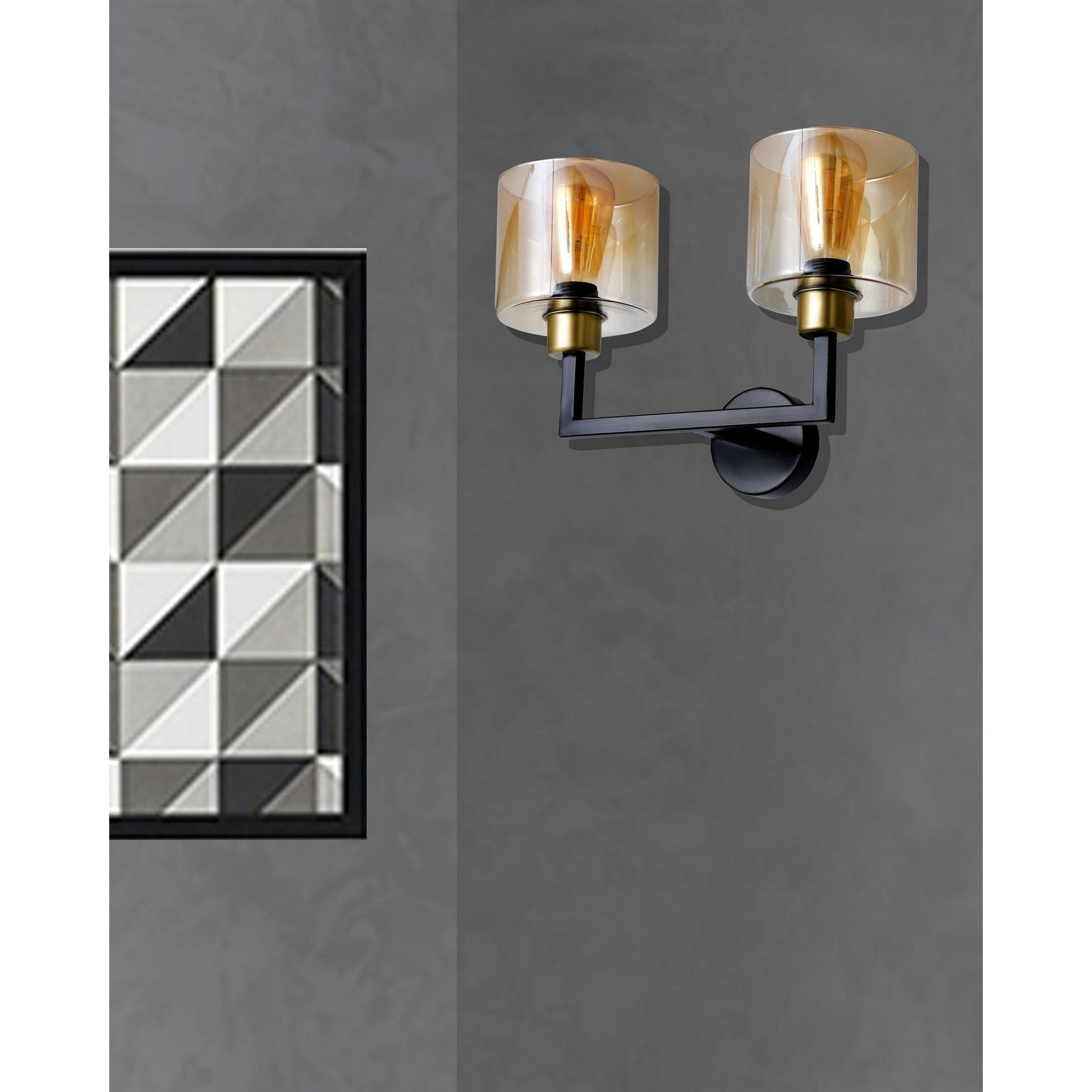 Lampa de perete Napoli, 2 becuri, metal/sticla, negru, 35x20x26 cm