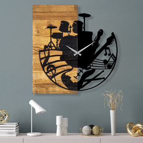 Ceas decorativ Clock 33, negru/stejar, lemn/metal, 60x58 cm