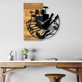 Ceas decorativ Clock 33, negru/stejar, lemn/metal, 60x58 cm