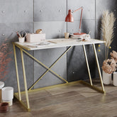 Birou Anemon, din PAL melaminat, alb/gold, 120x75x60 cm