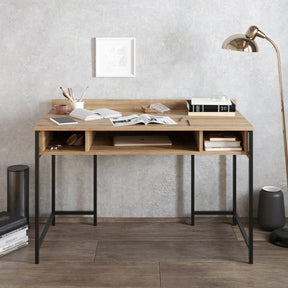 Birou Tumata, nuc/negru, PAL melaminat/metal, 120x65x62 cm