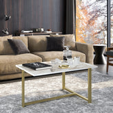 Masuta de cafea Merideths, din PAL melaminat, marmura alba/gold, 92x64x45 cm