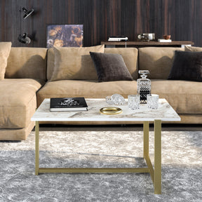 Masuta de cafea Merideths, din PAL melaminat, marmura alba/gold, 92x64x45 cm