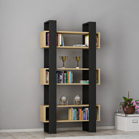 Biblioteca Carmen, negru/stejar miere, PAL melaminat, 80x160x26 cm