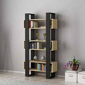 Biblioteca Carmen, negru/stejar miere, PAL melaminat, 80x160x26 cm
