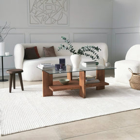 Masuta cafea Babylon, nuc, sticla/lemn masiv, 105x40x60 cm