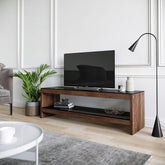 Comoda TV TV301, nuc, lemn masiv/sticla, 140x45x40 cm
