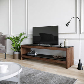 Comoda TV TV301, nuc, lemn masiv/sticla, 140x45x40 cm