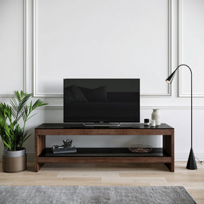 Comoda TV TV301, nuc, lemn masiv/sticla, 140x45x40 cm