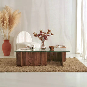 Masuta cafea Escape, nuc, sticla/PAL melaminat, 105x30x65 cm
