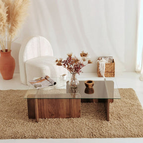 Masuta cafea Escape, nuc, sticla/PAL melaminat, 105x30x65 cm