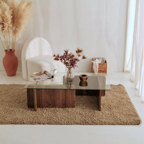 Masuta cafea Escape, nuc, sticla/PAL melaminat, 105x30x65 cm