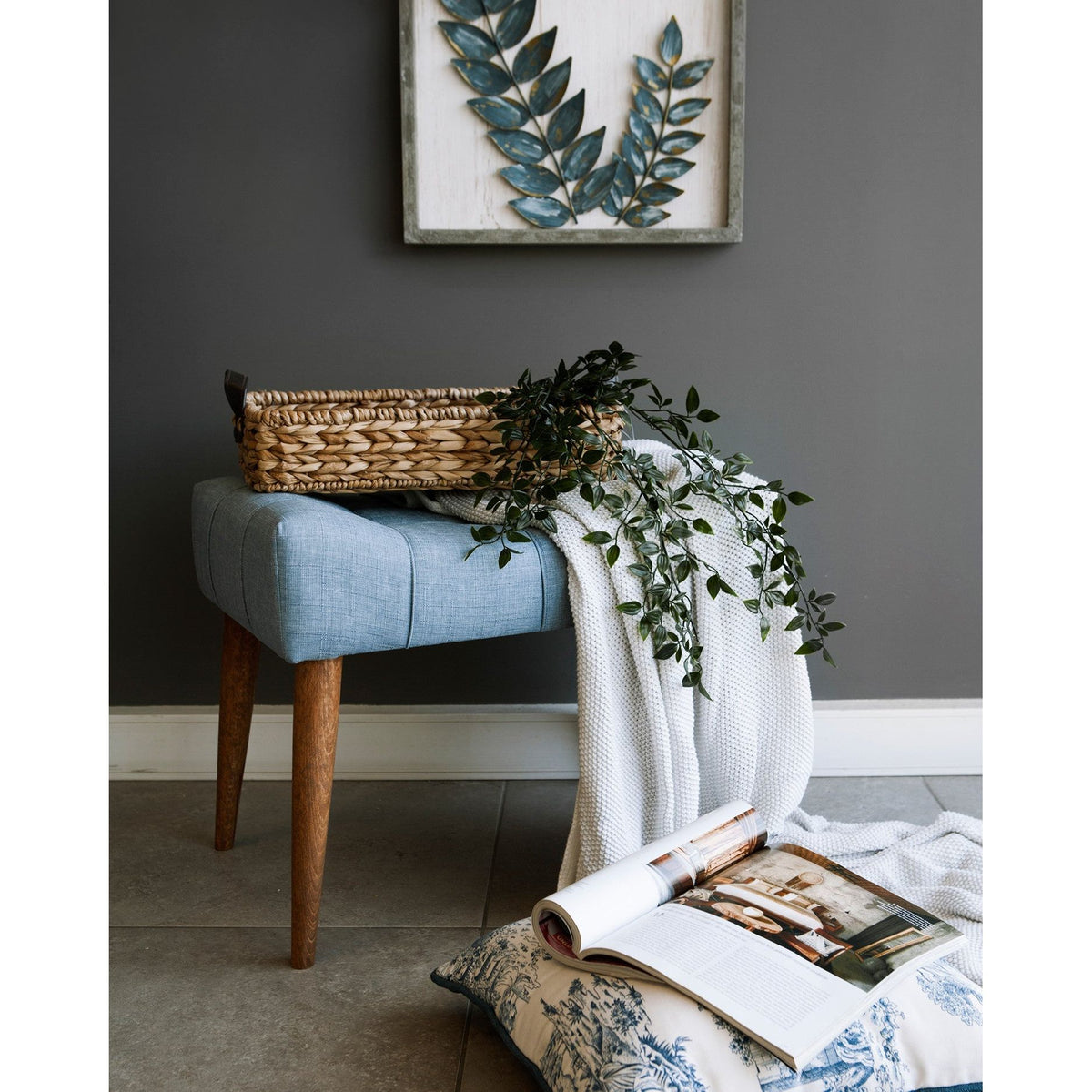 Taburet New Cool, albastru deschis, stofa/lemn, 58x40x45 cm
