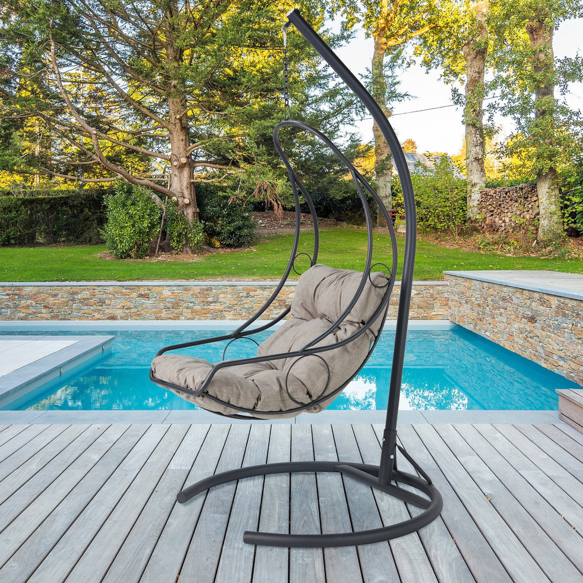 Balansoar de gradina Cali Askili Bahce Salincagi gri, poliester/metal, 120x215x60 cm