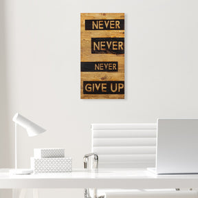 Decoratiune perete Never Give Up, stejar/negru, lemn, 30x3x58 cm