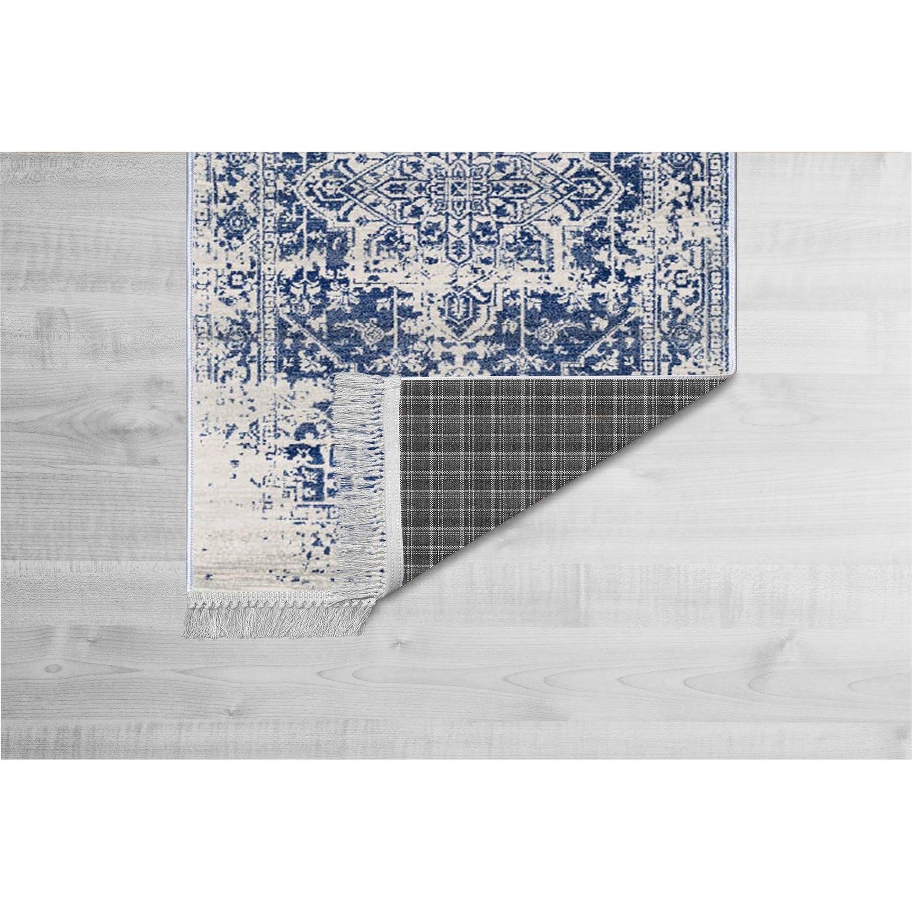 Covor, 120x180 cm, forma dreptunghiulara, material tesatura catifea/bumbac, gri/albastru, ELS2069