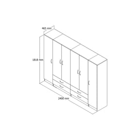 Dulap GRD0801, alb, PAL, 6 usi si 4 sertare, 240x46x182 cm