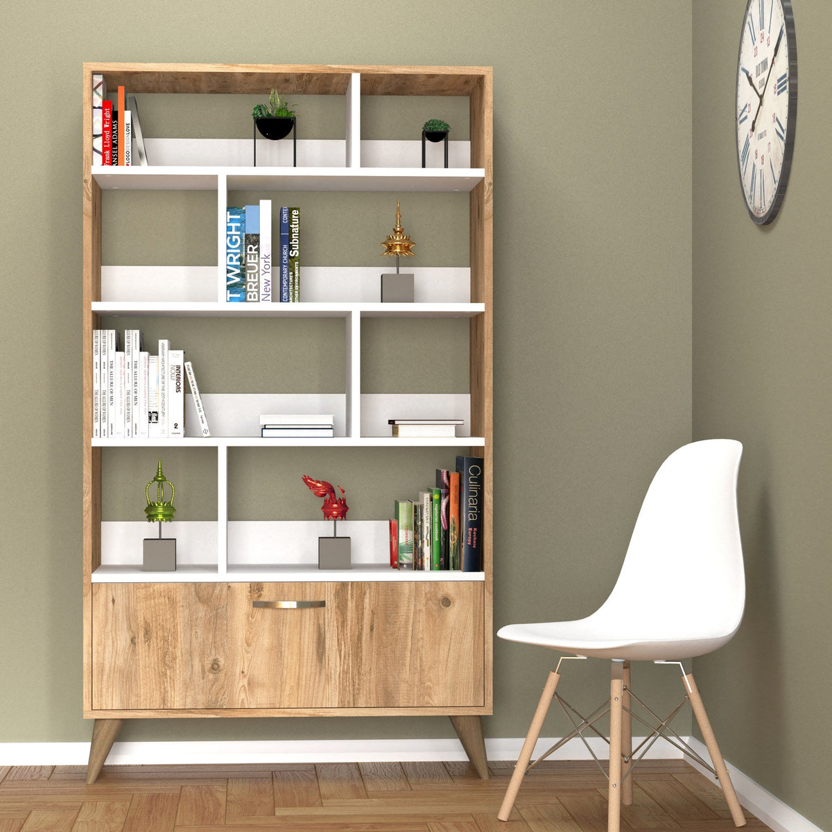 Biblioteca KTB0202, stejar/alb, PAL, 90x35x160 cm