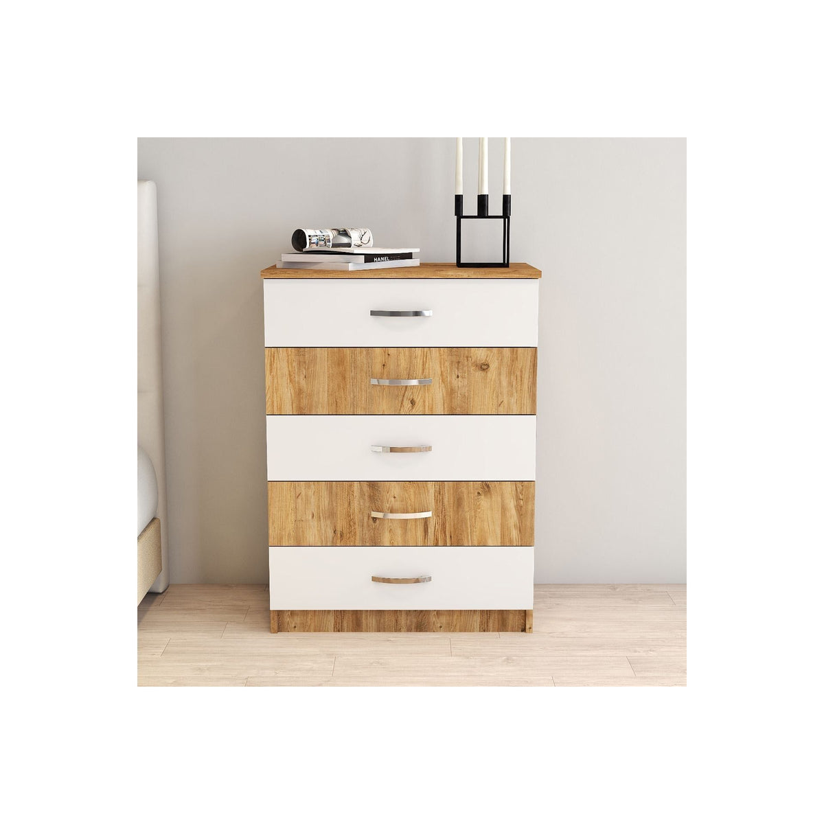 Comoda SFY0204, stejar/alb, PAL melaminat, 72x44.5x98 cm